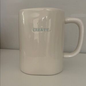 Rae Dunn Cream Mug with Blue 'Create' Text